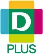 Deichmann Plus Logo 4 farbiges Kreuz mit D und Text PLUS